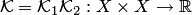 $ {\cal K}= {\cal K}_1 {\cal K}_2: X\times X\to\mathbb R$