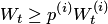 \begin{equation*} W_t\ge p^{\left(i\right)}W_t^{\left(i\right)} \end{equation*}