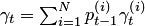 $\gamma_t=\sum_{i=1}^Np_{t-1}^{\left(i\right)}\gamma_t^{\left(i\right)}$