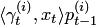$\langle\gamma_t^{\left(i\right)},x_t\rangle p_{t-1}^{\left(i\right)}$
