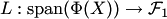 $L:\mathop{{\mathrm{span}}}\nolimits(\Phi(X))\to {\cal F}_1$