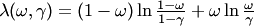 $\lambda(\omega,\gamma)=(1-\omega)\ln\frac{1-\omega}{1-\gamma} + \omega\ln\frac{\omega}{\gamma}$